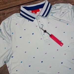 Redvanly Mens Size Large Langham Polo Breeze Mint Blue Heart Insect Print NWT